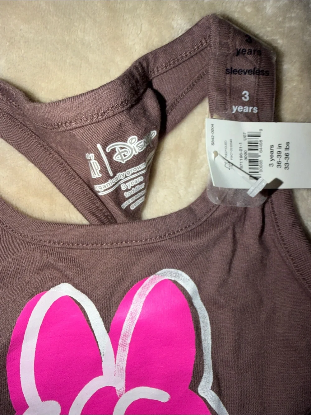 Gap Disney Brown Tank Top with Pink Minnie Bow Graphic